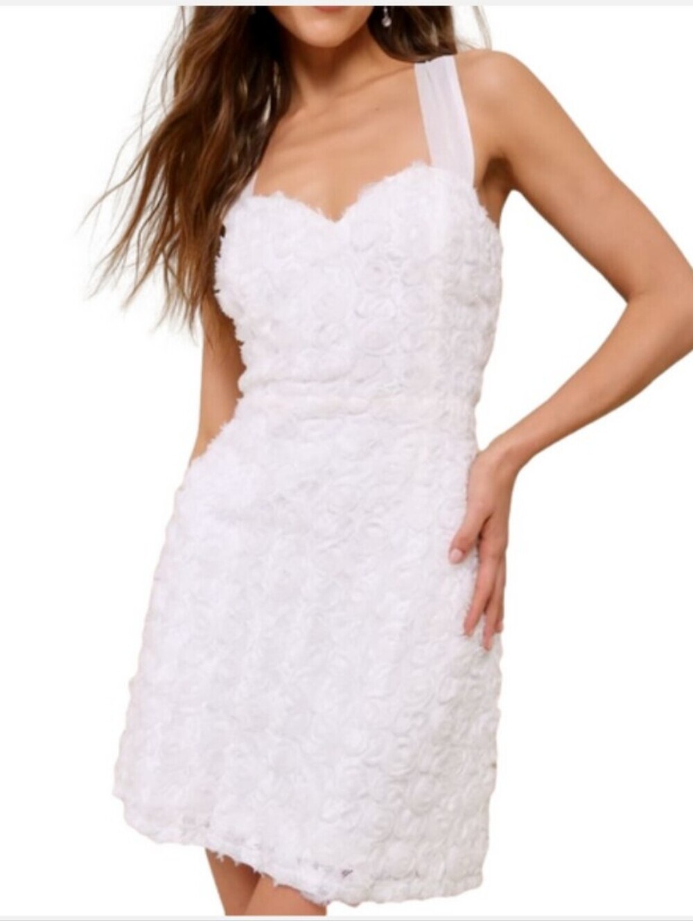 Lulu's Delicate Wonder White 3D Floral Tie-Back Sleeveless Mini Dress Small EUC